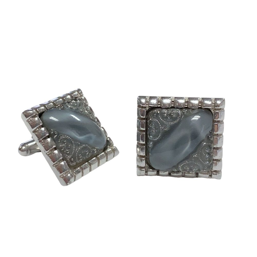 Vintage MCM Signed Anson MARBLED Lucite Filigree Cufflinks Cuff Link Estate Find